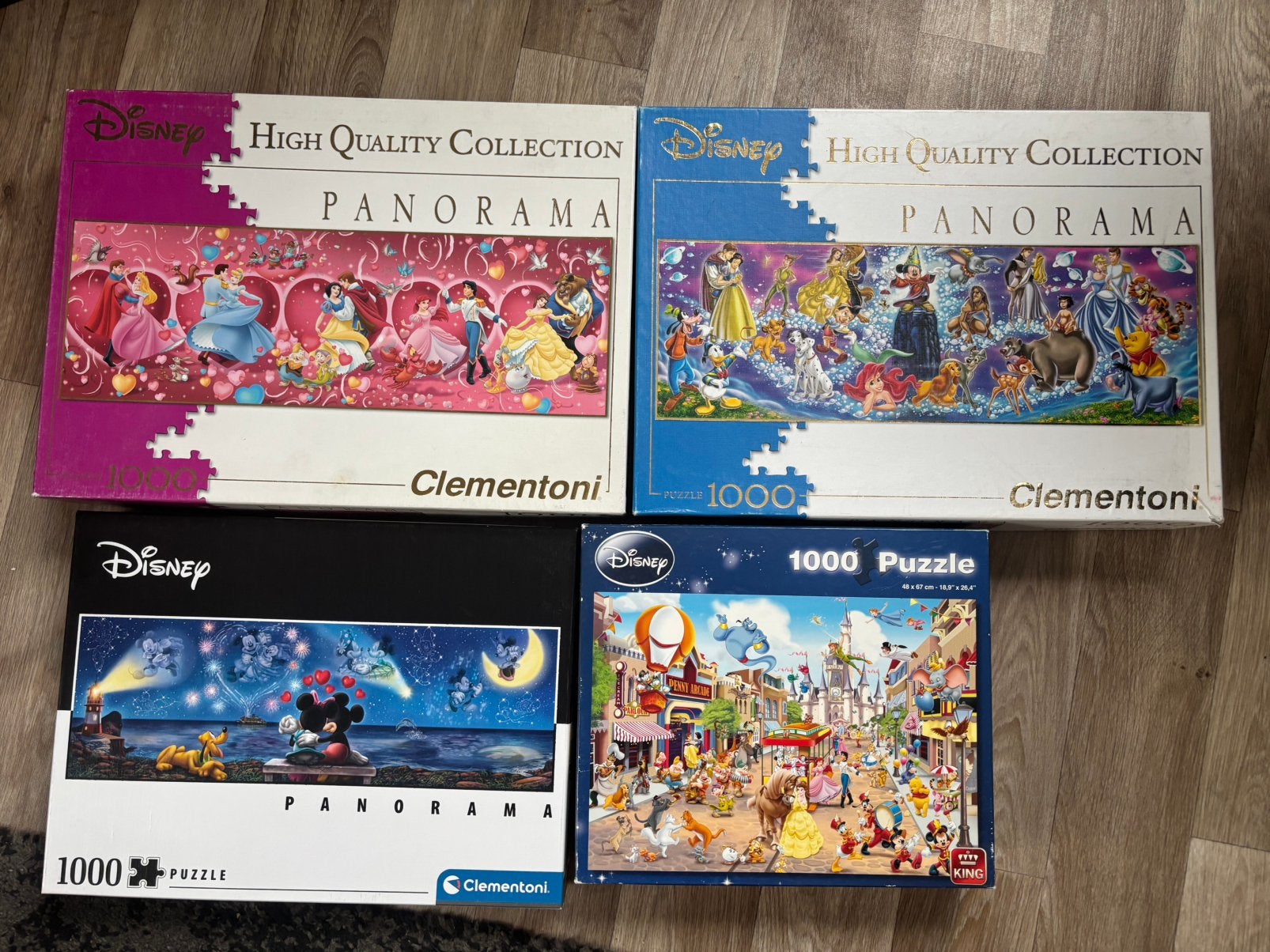 4 Disney legpuzzels, Ophalen of Verzenden, 500 t/m 1500 stukjes, Zo goed als nieuw, Legpuzzel