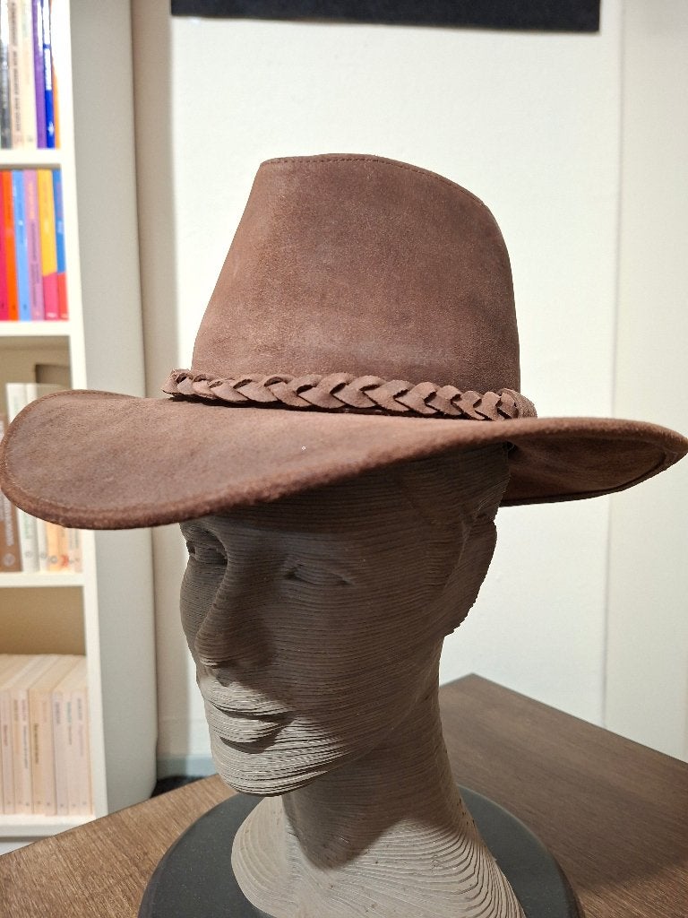 Western/Aussie hoed bruin leder, 55 cm (S, 6⅞ inch) of minder, Hoed, Ophalen of Verzenden, Onbekend