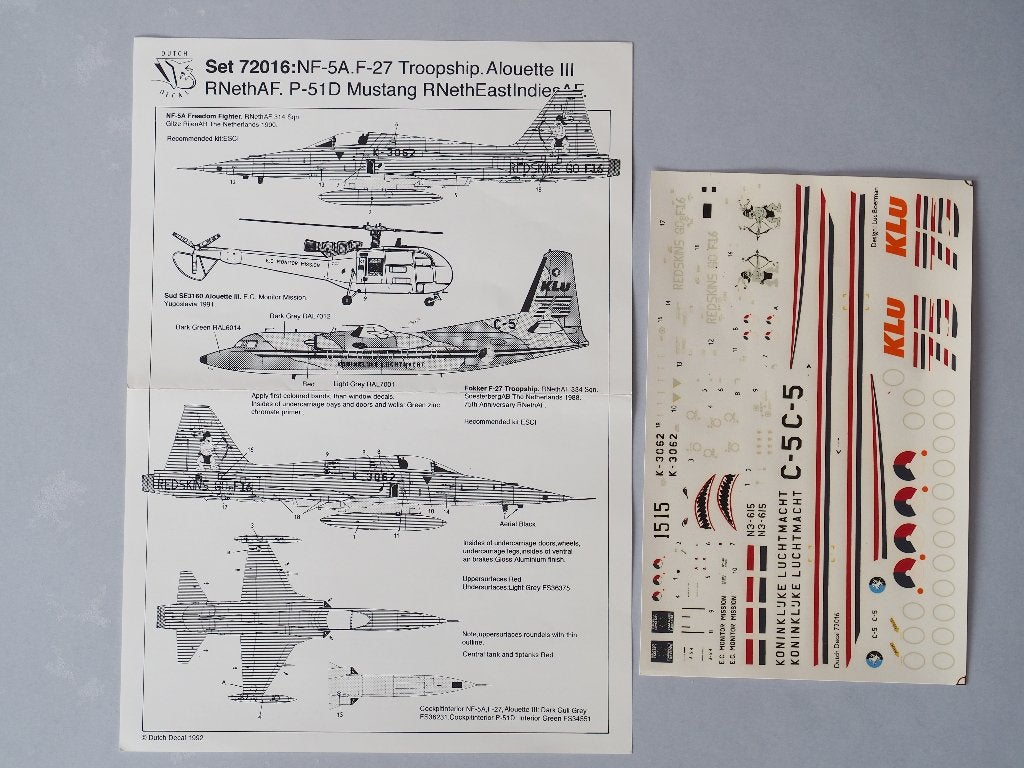 Dutch Decal 72016: NF-A, F-27, Alouette III, P-51D, Overige merken, 1:72 tot 1:144, Nieuw, Ophalen of Verzenden