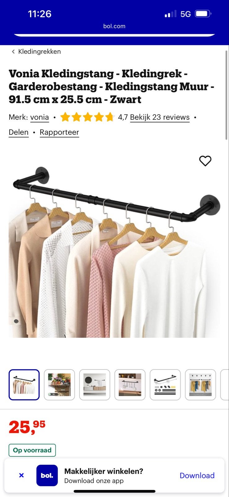 6x Vonia Kledingstang - Kledingrek - Garderobestang Zwart, Kleding | Dames, Ophalen, Gebruikt