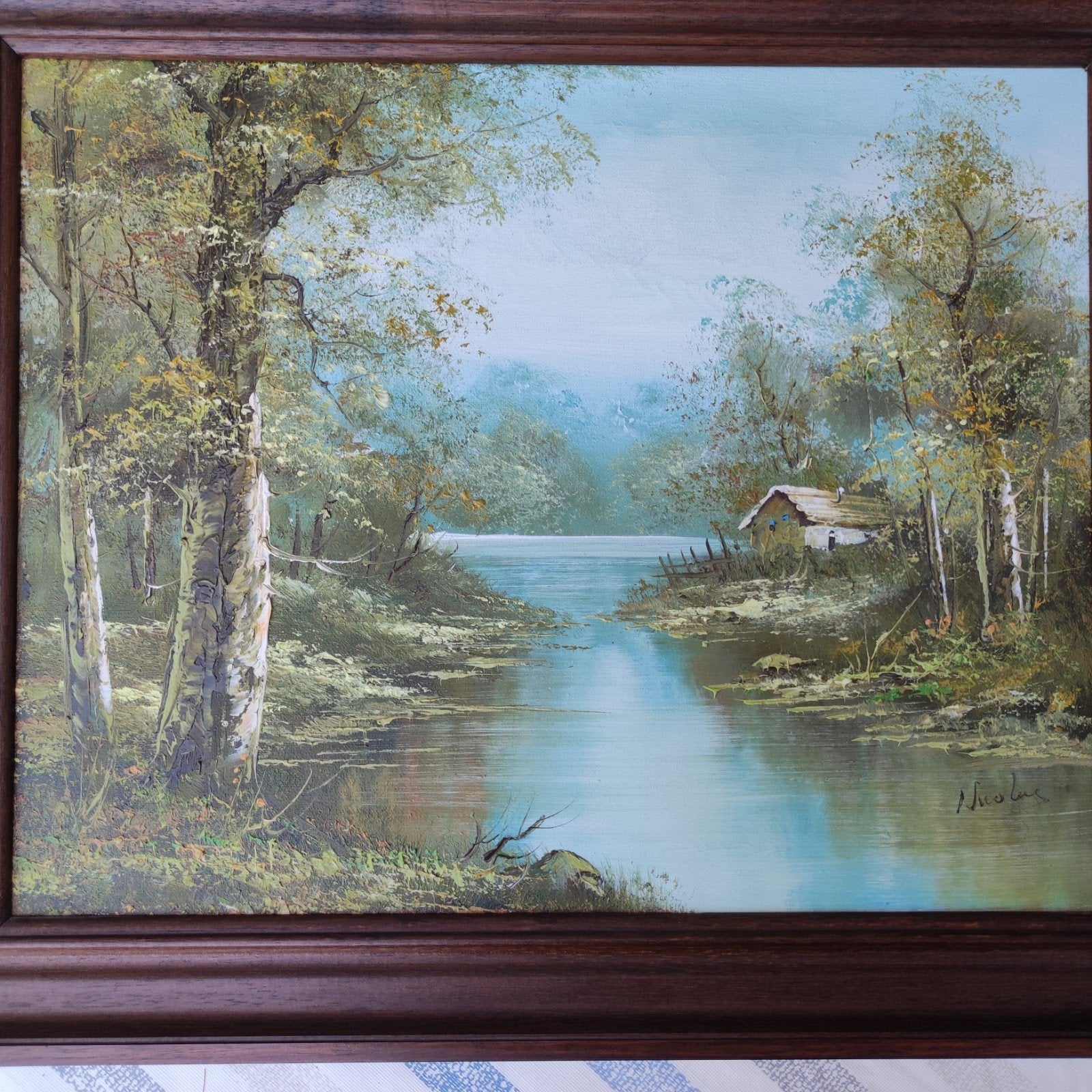Landschapschilderij van Nico Leng ?, Antiek en Kunst, Doek, Landschap, Ophalen, Ingelijst