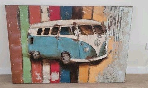 Metalen 80x120cm 3D schilderij Volkswagen T1, Ophalen, Zo goed als nieuw, 100 tot 125 cm, Schilderij
