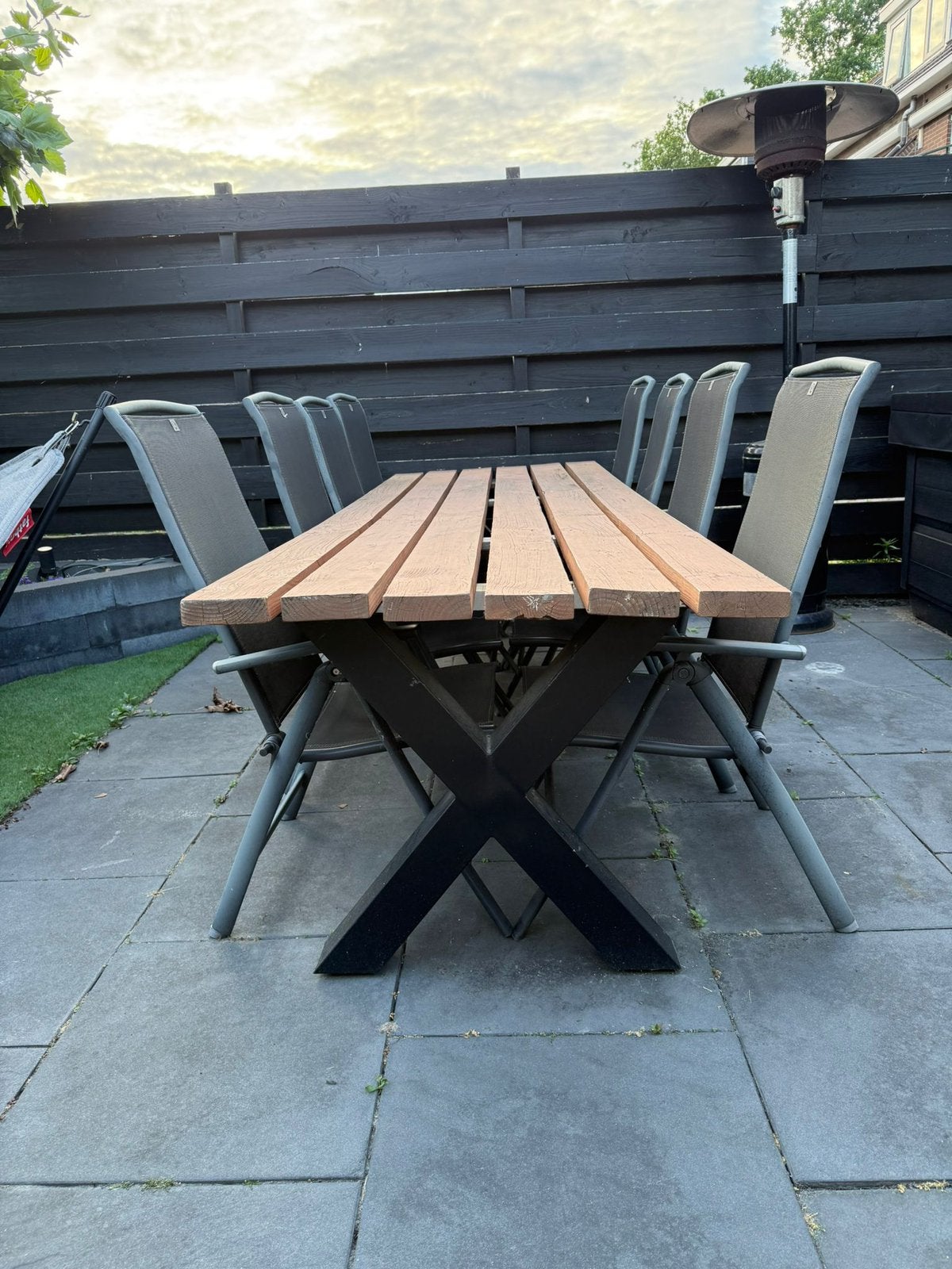 Tuintafel met 8 stoelen, Tuin en Terras, Tuintafels, Ophalen, Zo goed als nieuw, Rechthoekig, Hout