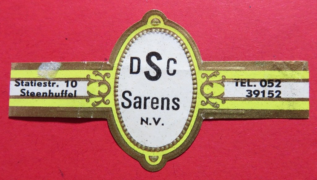 Reclamebandje DSC Sarens N.V. Steenhuffel. Sigarenbandje, Ophalen of Verzenden, Gebruikt, Sigarenbandjes