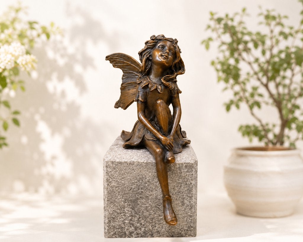 Bronzen beeld/ ZITTEND ELFJE /FEE / ENGEL, Ophalen of Verzenden, Brons, Beeld