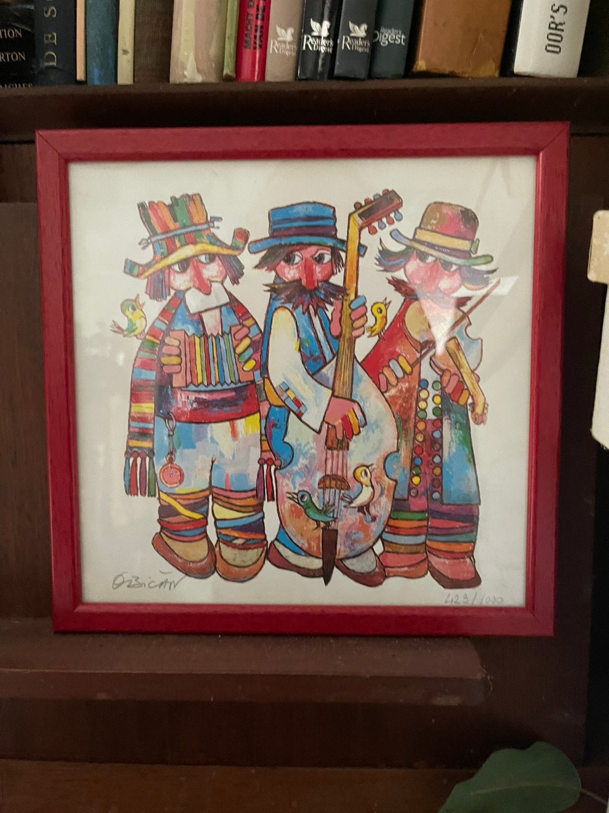 lithografie getiteld "The Three Musicians" Jovan Obican, Antiek en Kunst, Kunst | Schilderijen | Klassiek, Ophalen of Verzenden