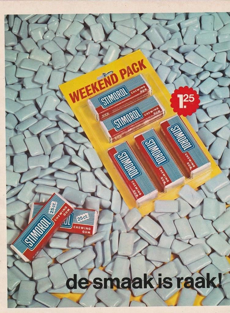 Retro reclame 1972 Stimorol kauwgum de smaak is raak, Verzenden, Overige typen