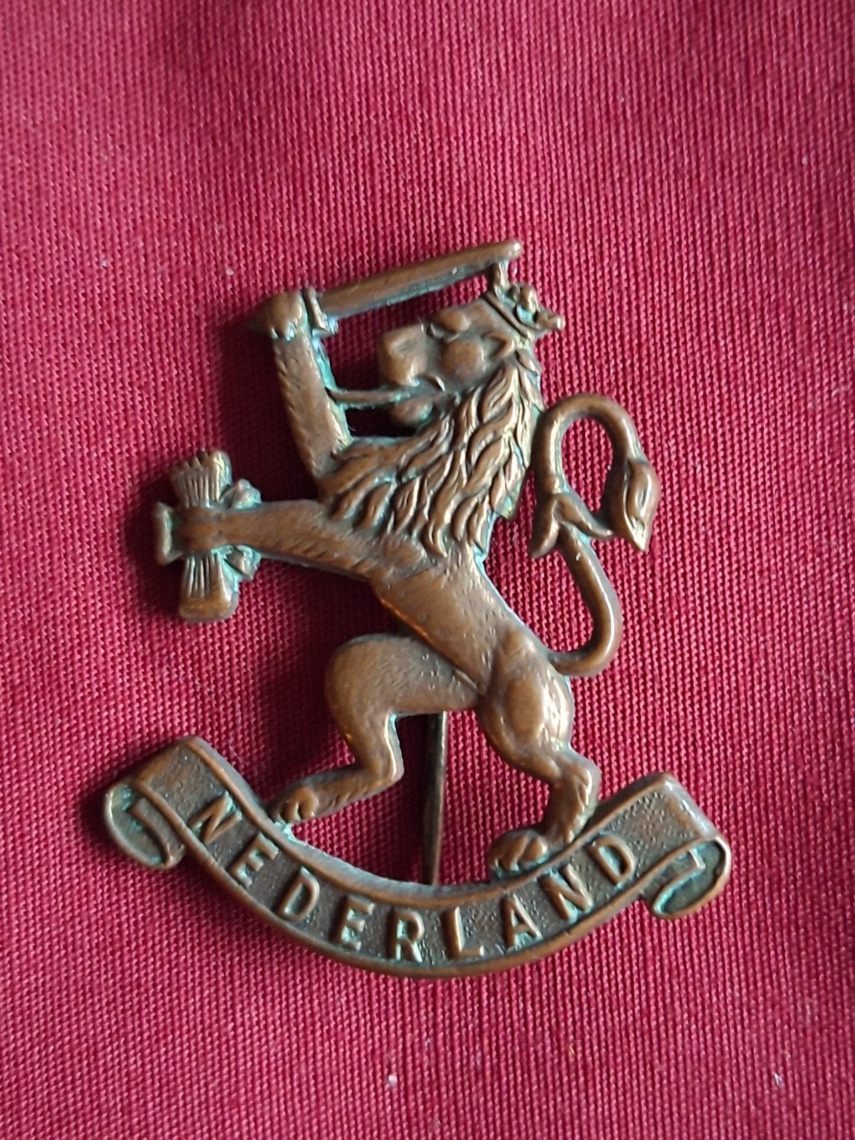 Oud bronskleurig embleem Nederlandse leeuw, Ophalen of Verzenden, Brons