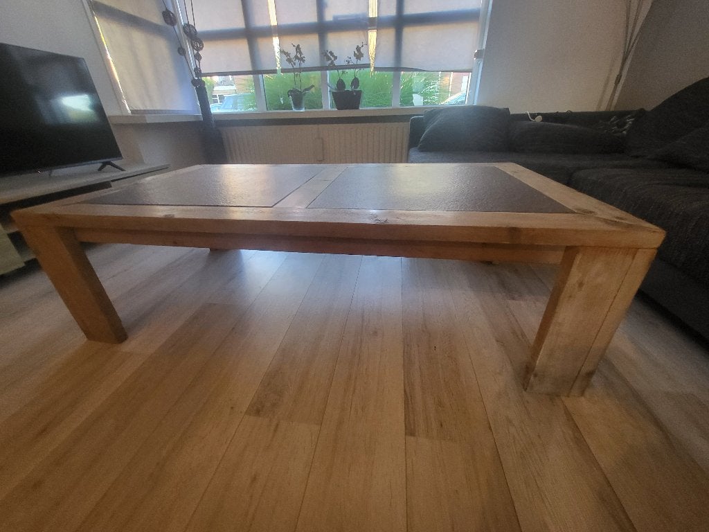 Houten salontafel met steen, Ophalen, Gebruikt, 100 tot 150 cm, 50 tot 100 cm