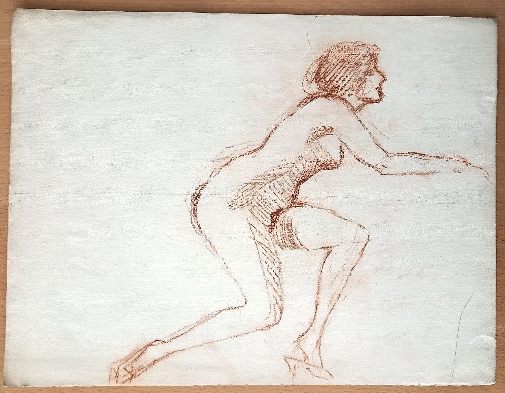 A493-56 Oude tekening Naakt getekend met rood potlood, Ophalen of Verzenden