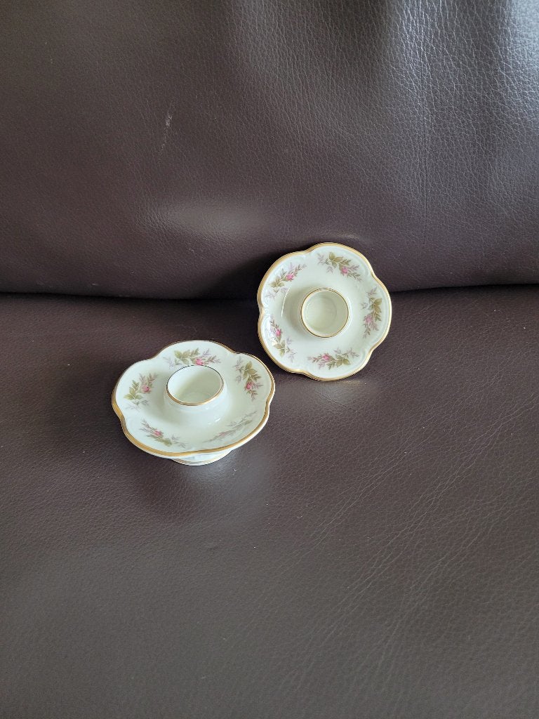 Antiek paar Rosenthal Molière Moosrose kandelaars, Overige materialen, Overige merken, Ophalen of Verzenden, Zo goed als nieuw
