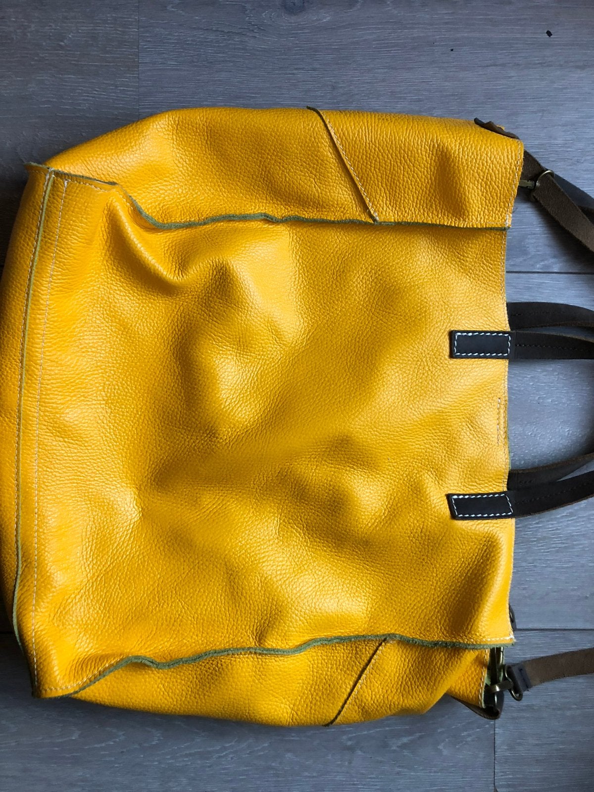 Te koop: grote leren shopper, geel, nieuwstaat, Ophalen of Verzenden, Zo goed als nieuw, Geel, Shopper