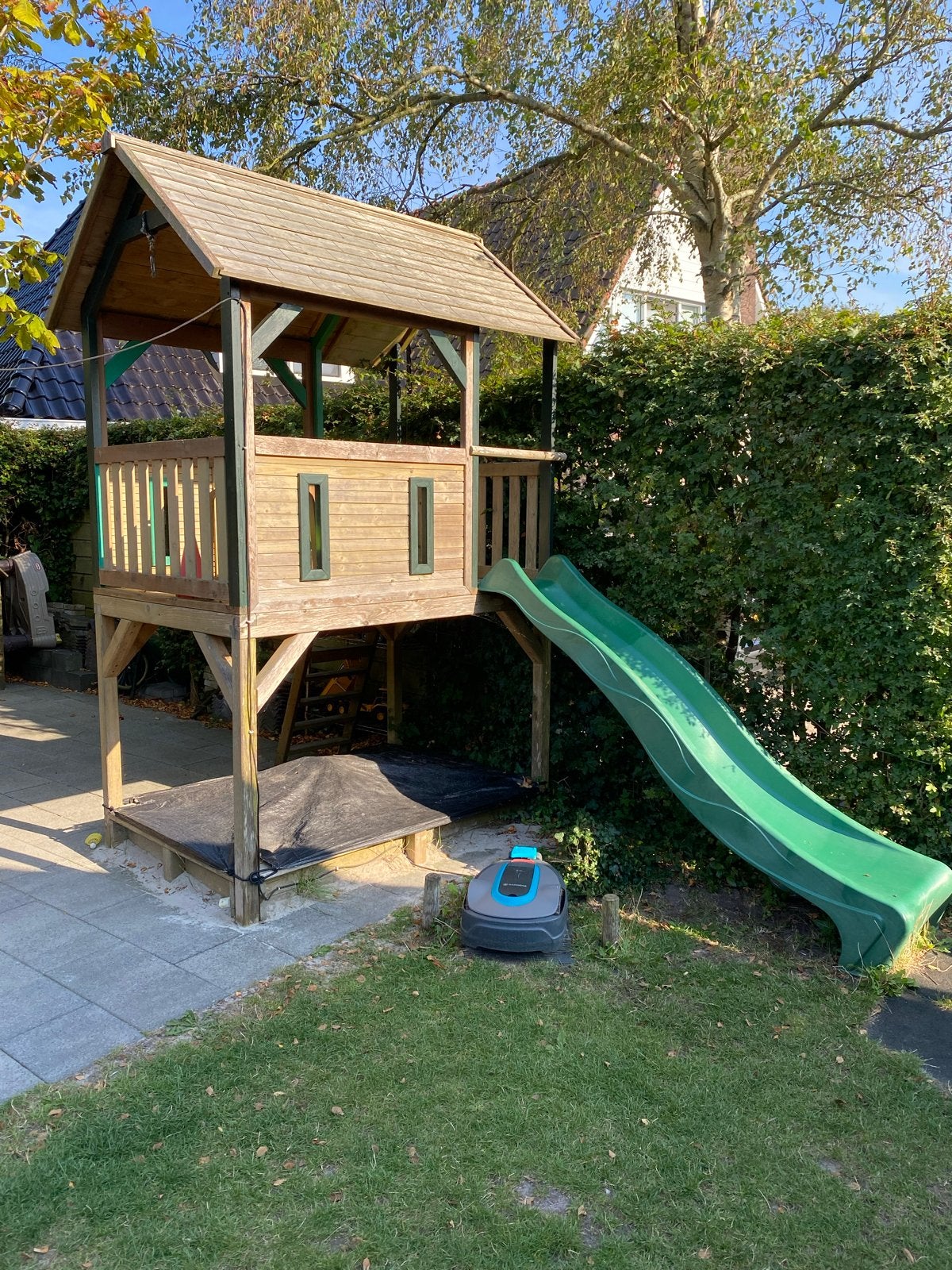 Axi Pumba Speelhuisje met Zandbak en Glijbaan, Ophalen, Gebruikt, Hout