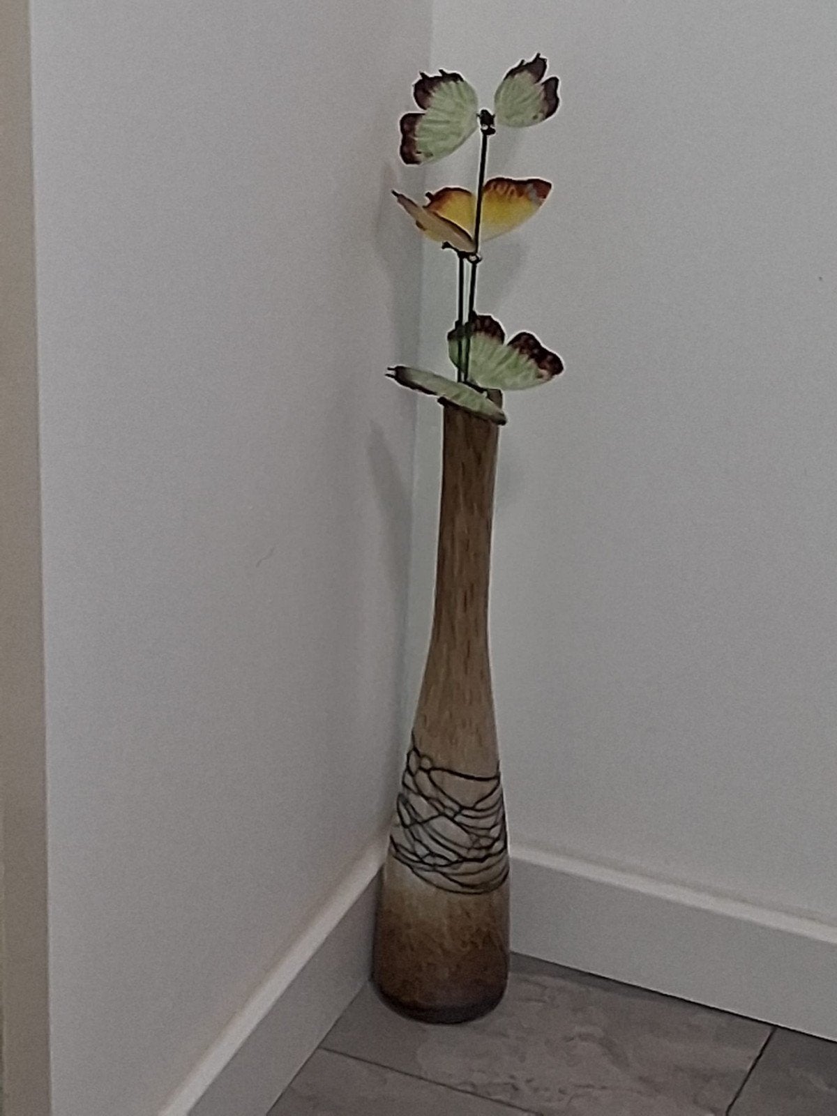 Decoratieve vaas met vlinders - Bruin/Meerkleurig, Ophalen, Gebruikt, Bruin, Glas