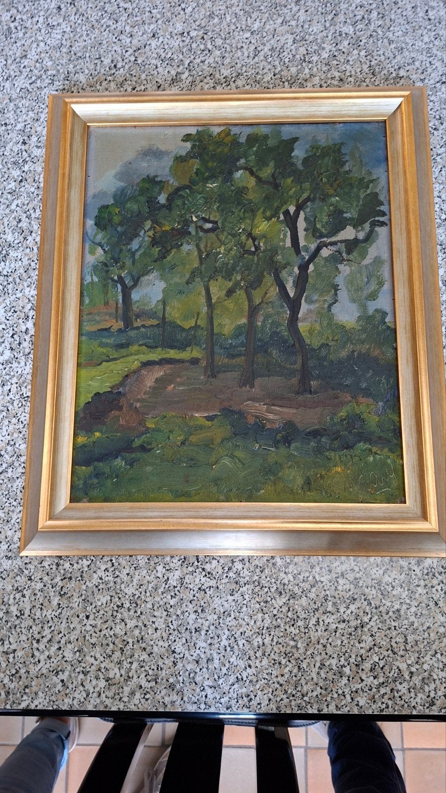 Schilderij: Landschap met bomen, olieverf op doek, Antiek en Kunst, Ophalen of Verzenden
