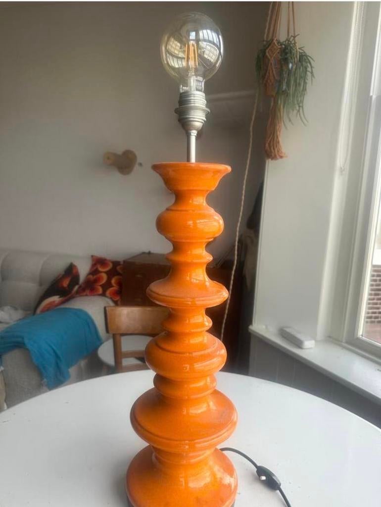 Oranje keramiek tafellamp - Gustav Leek voor Orrefors jaren, Ophalen, Gebruikt, Overige materialen, 50 tot 75 cm