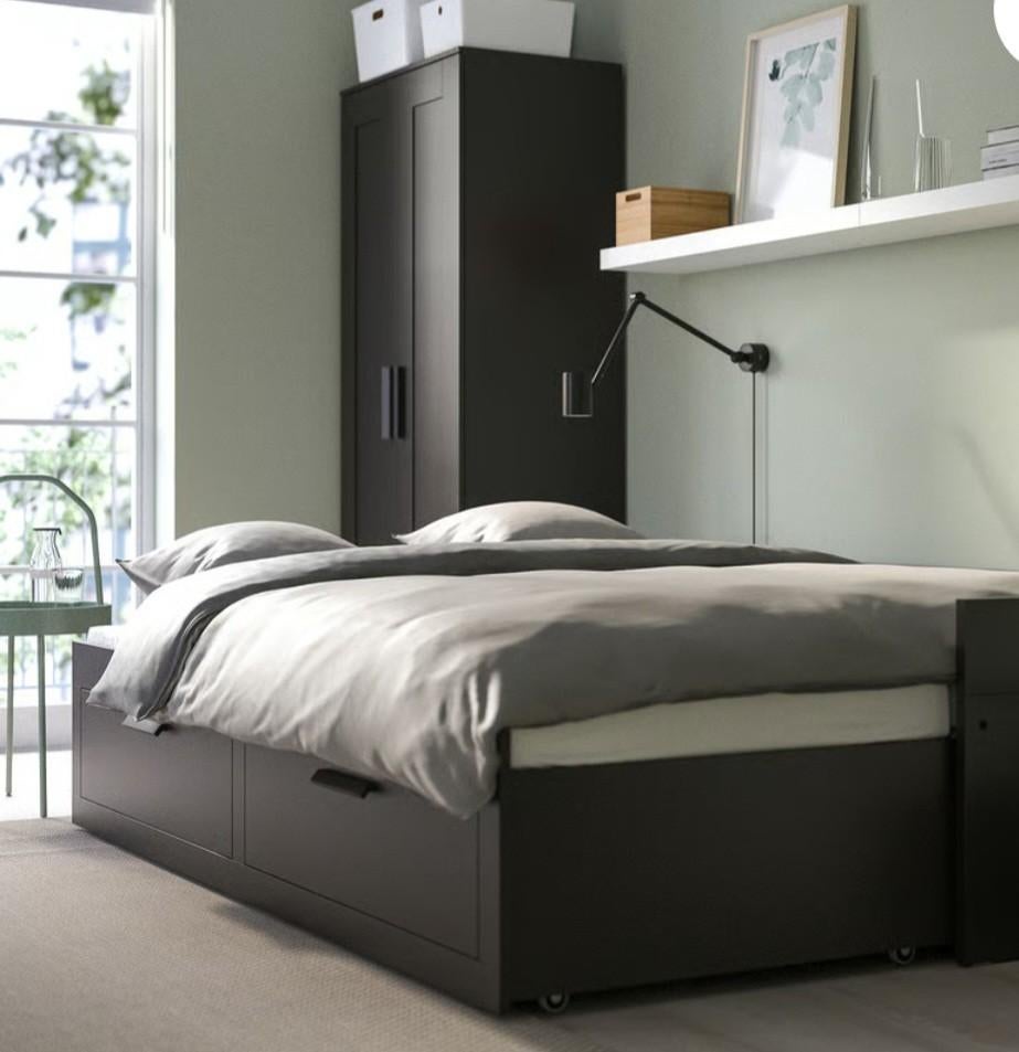Brimnes Ikea 2 persoons  uitschuifbed  2 x 80 200 zwart, Huis en Inrichting, Slaapkamer | Bedden, Tweepersoons, 80 cm, Hout, Zwart