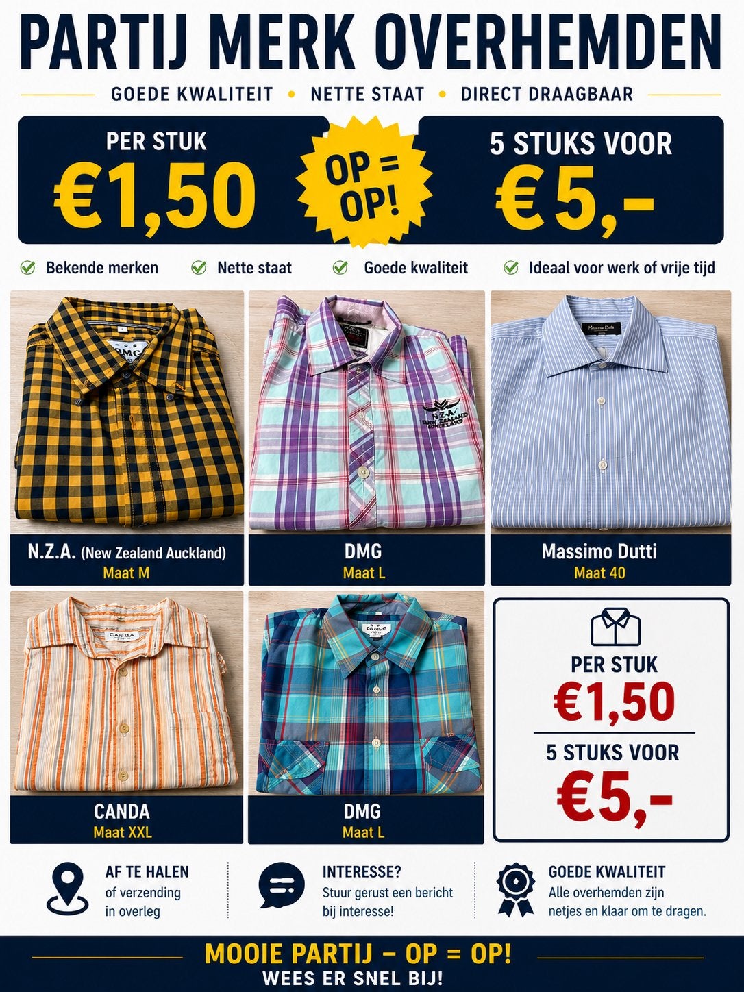 Partij merk overhemden - Diverse maten en kleuren, Kleding | Heren, Verzenden, Gedragen, Meerkleurig, Overige halswijdtes
