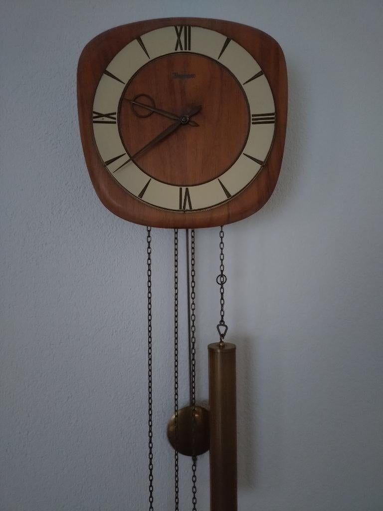 Kieninger wandklok jaren ´60, Mechanisch, Hout, Messing, Antiek en Kunst, Antiek | Klokken, Ophalen of Verzenden