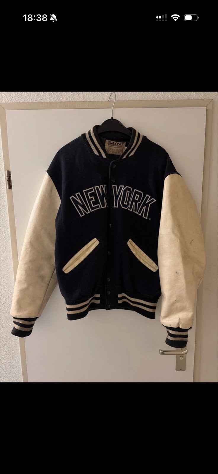 DeLong New York Yankees Varsity Jacket, Ophalen of Verzenden, Gedragen, Maat 38/40 (M), Blauw