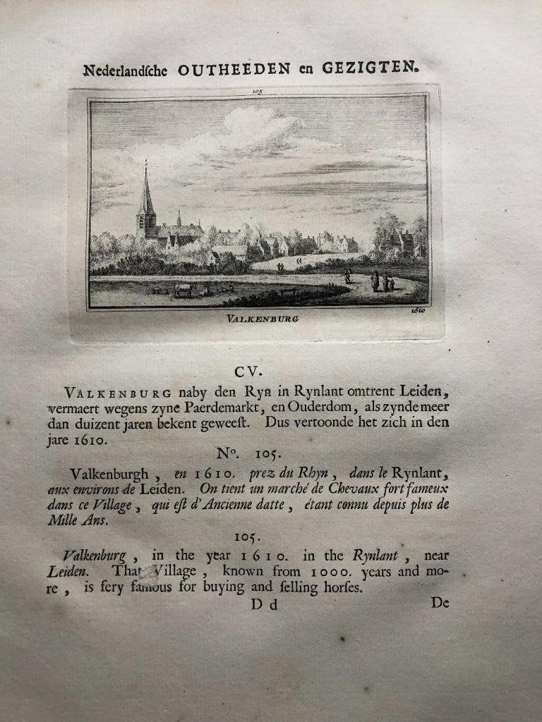105 / Valkenburg in Rhijnland Kopergravure 1732, Antiek en Kunst, Ophalen of Verzenden