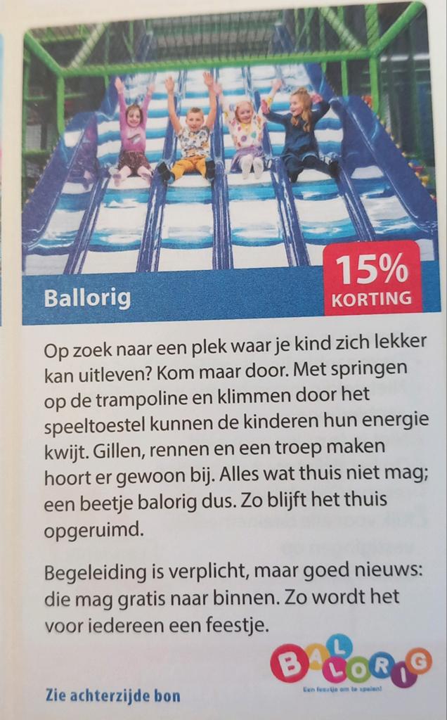 Ballorig 15% korting op uw entree, Eén persoon, Kortingskaart