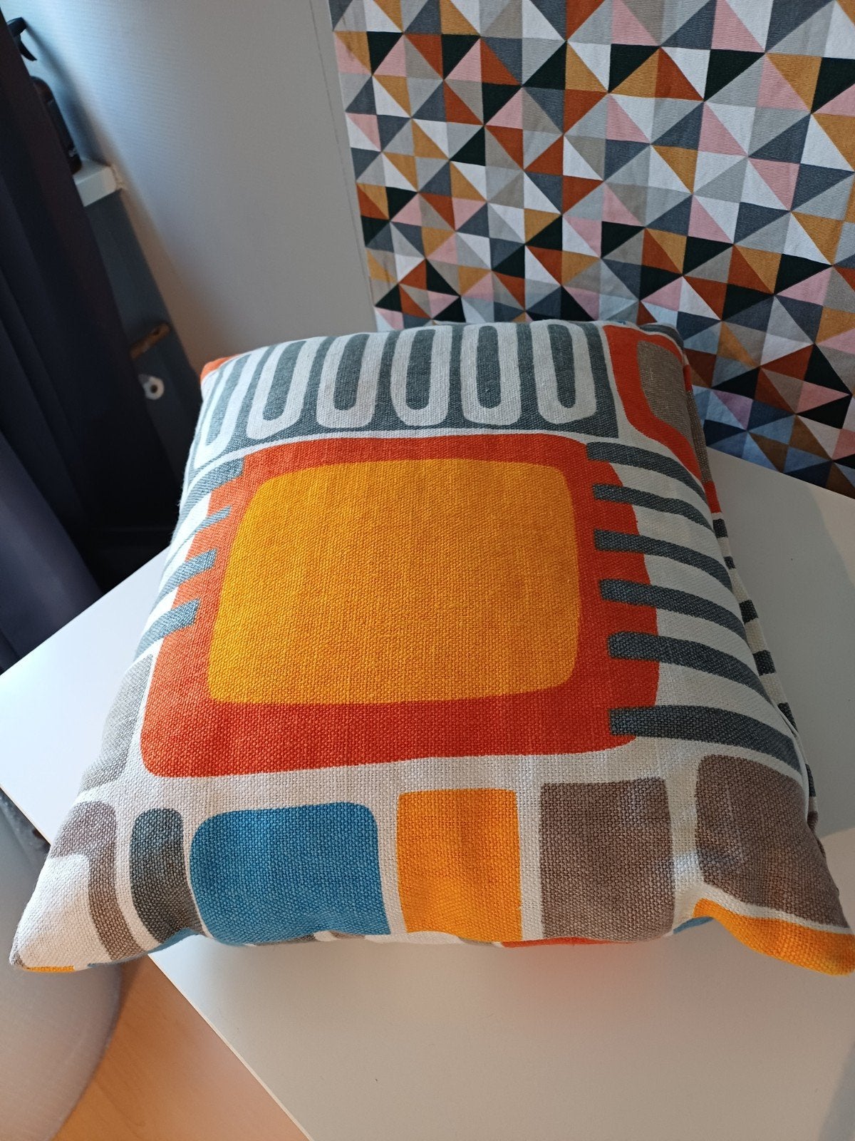 Vintage IKEA kussen met geometrisch patroon, Huis en Inrichting, Woonaccessoires | Kussens, Gebruikt, Overige kleuren, Vierkant