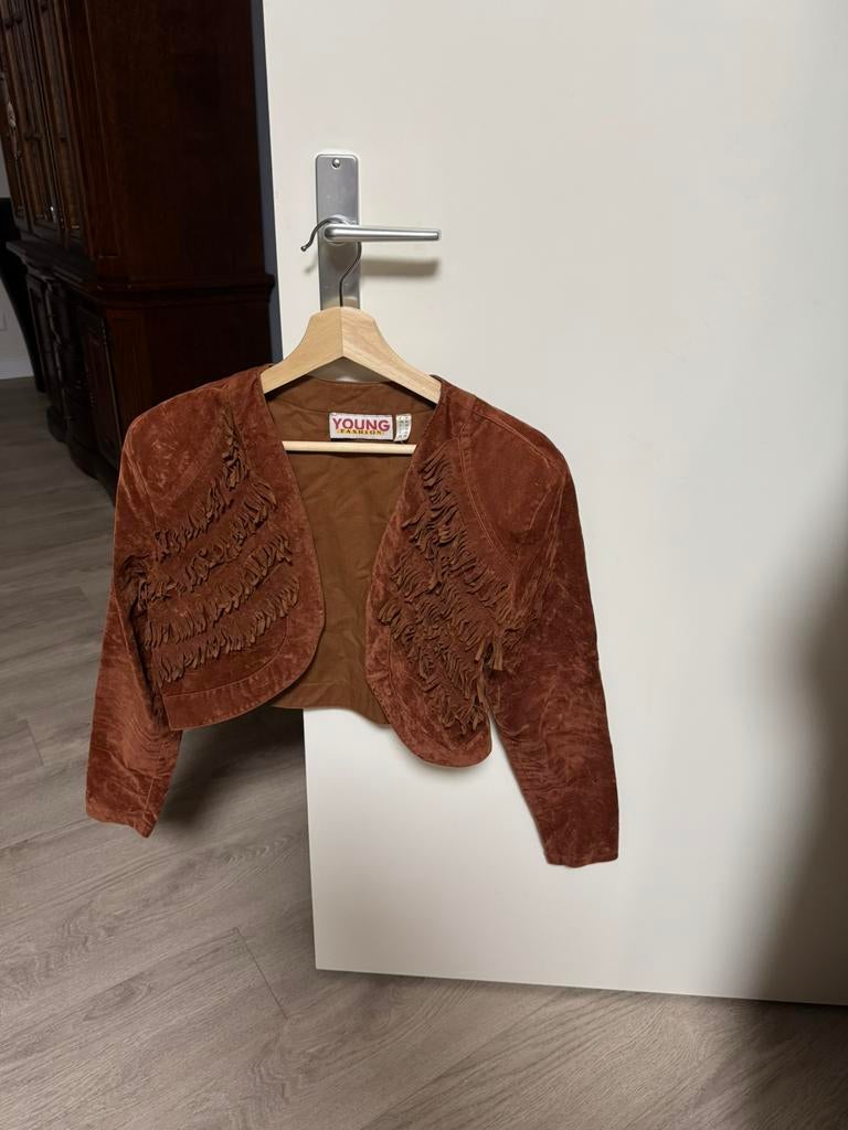 Blazer met frunjes- dames, Kleding | Dames, Jasjes, Kostuums en Pakken, Ophalen of Verzenden, Gedragen, Maat 38/40 (M), Bruin
