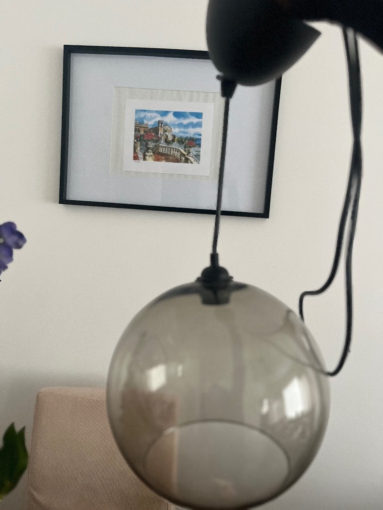 Glazen bol hanglamp, Ophalen, Zo goed als nieuw, Glas, Overige fittingen
