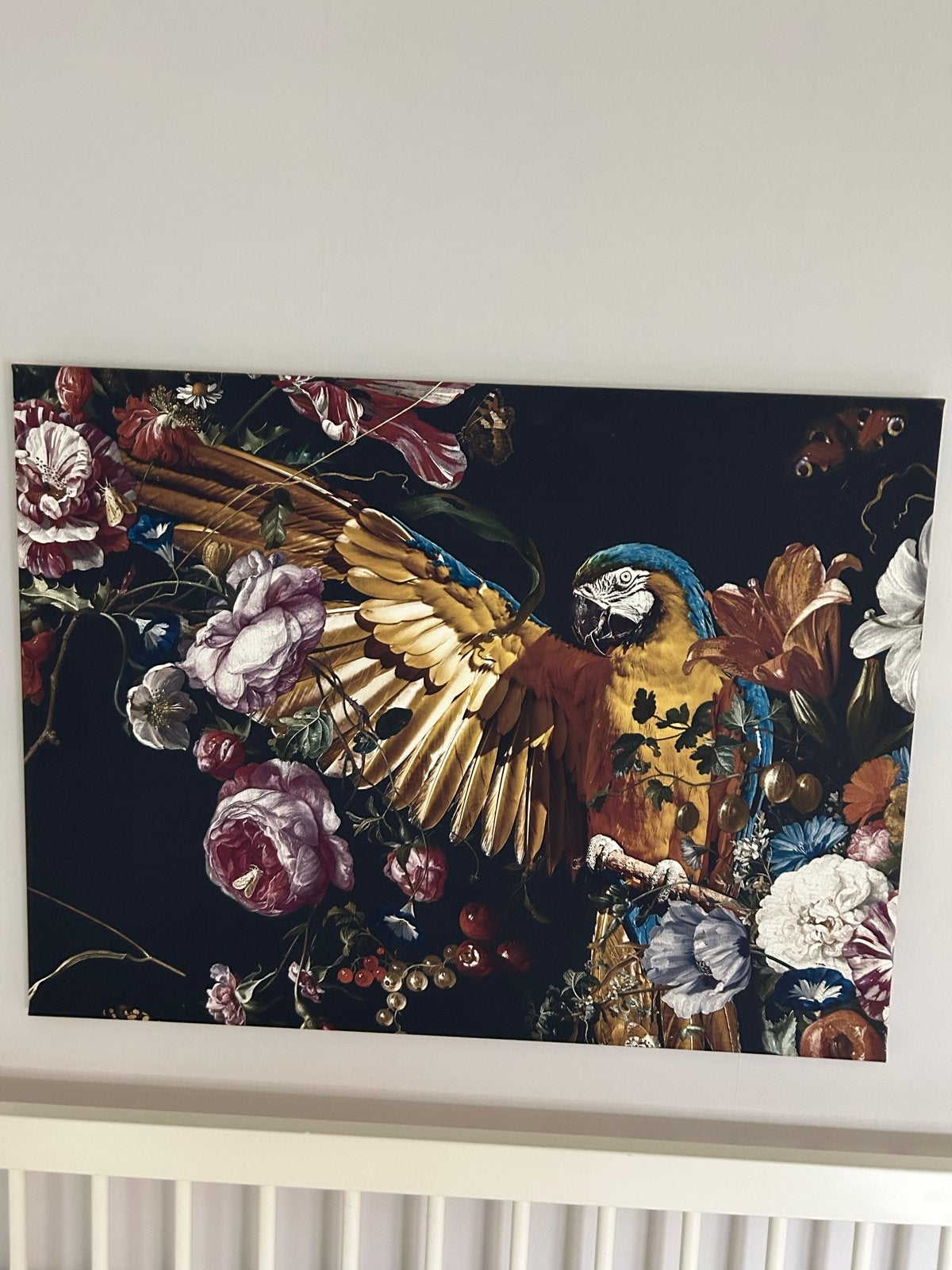 Prachtig canvas doek met papegaai en bloemen, Ophalen, 50 – 75, 75 tot 100 cm, Print