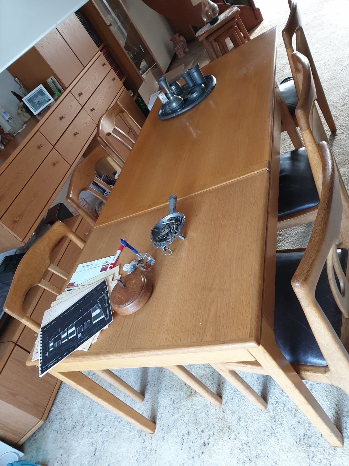 Uitschuifbare eettafel met 6 stoelen, Ophalen, Gebruikt, Klassiek, jaren 70, 50 tot 100 cm