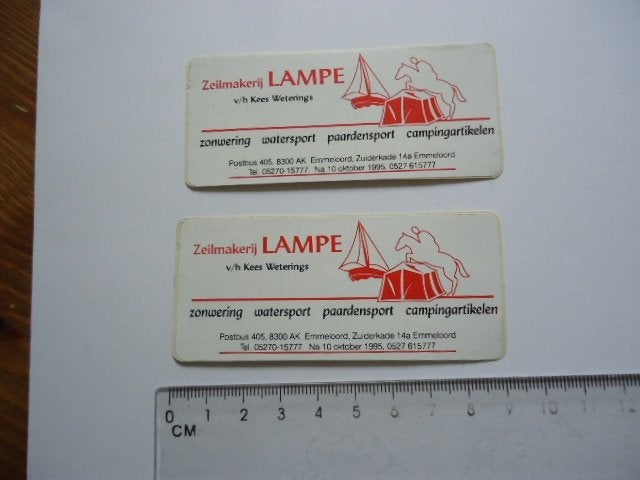 sticker oud Lampe zeilmakerij emmeloord camping watersport, Verzenden, Zo goed als nieuw, Bedrijf of Vereniging