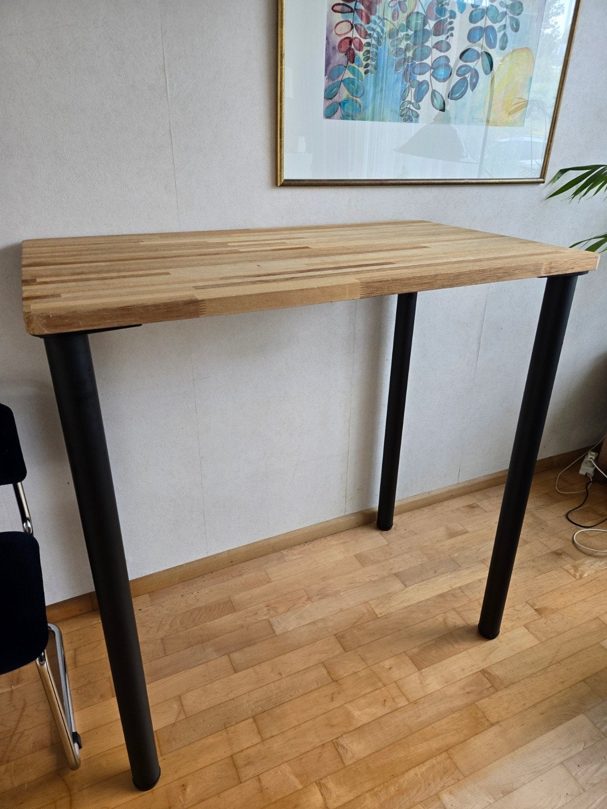 Hoge Meranti Houten Tafel met Metalen Poten - Sta Werkplek, Gebruikt, 100 tot 150 cm, 50 tot 100 cm, Rechthoekig