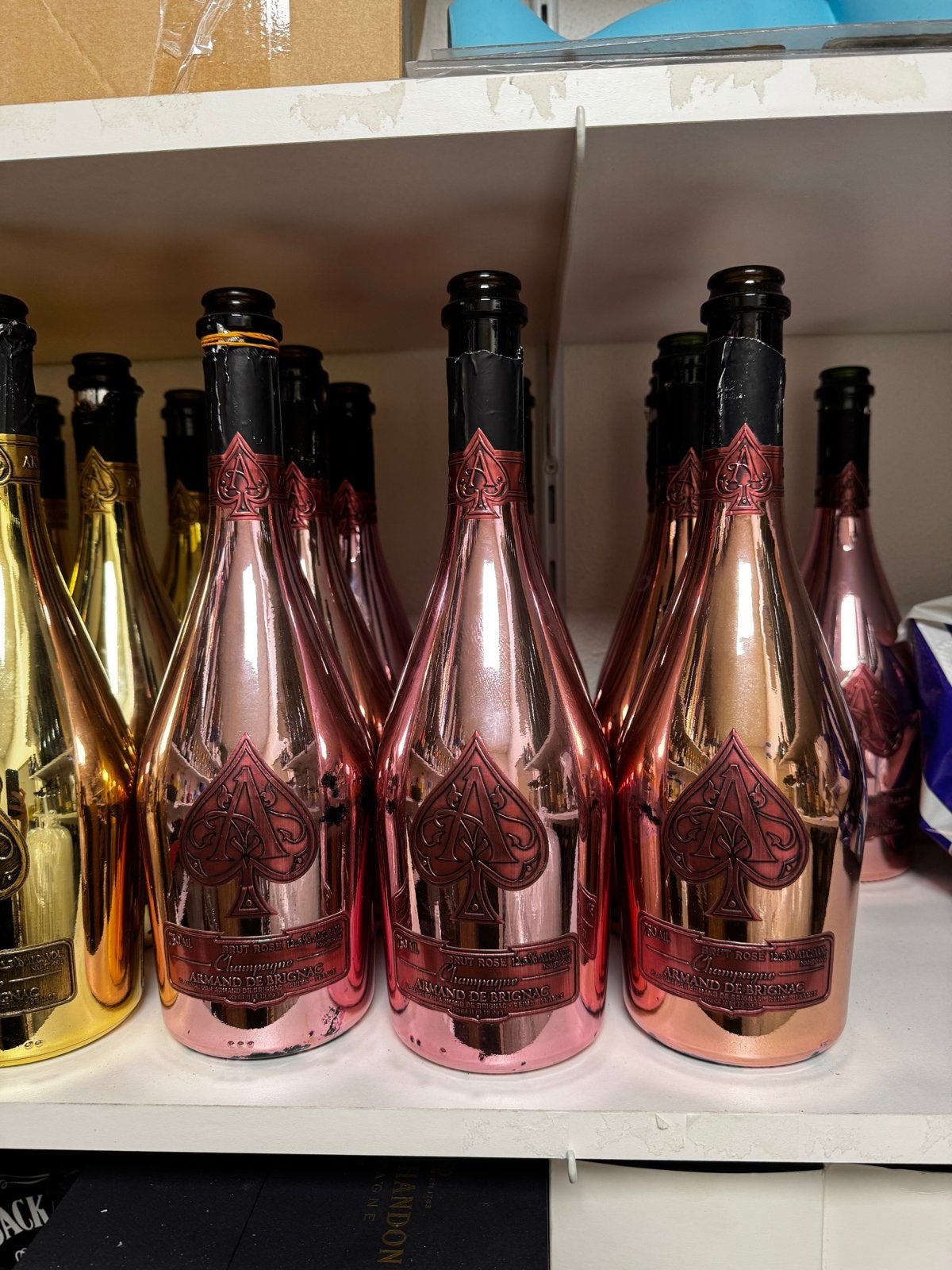 9x Lege Armand de Brignac Rosé Champagne Flessen, Ophalen of Verzenden, Gebruikt