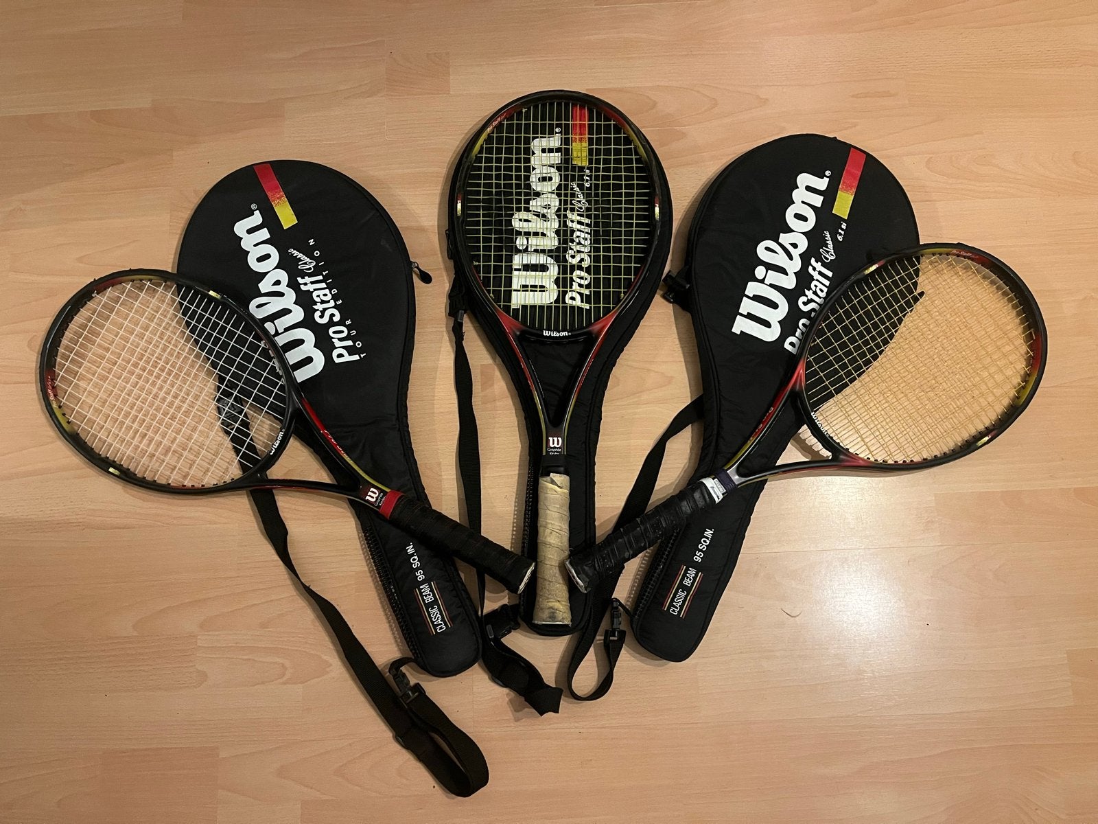 3x Wilson Pro Staff Classic 6.1 tennisrackets met hoezen, Gebruikt, Ophalen of Verzenden, Wilson, Racket