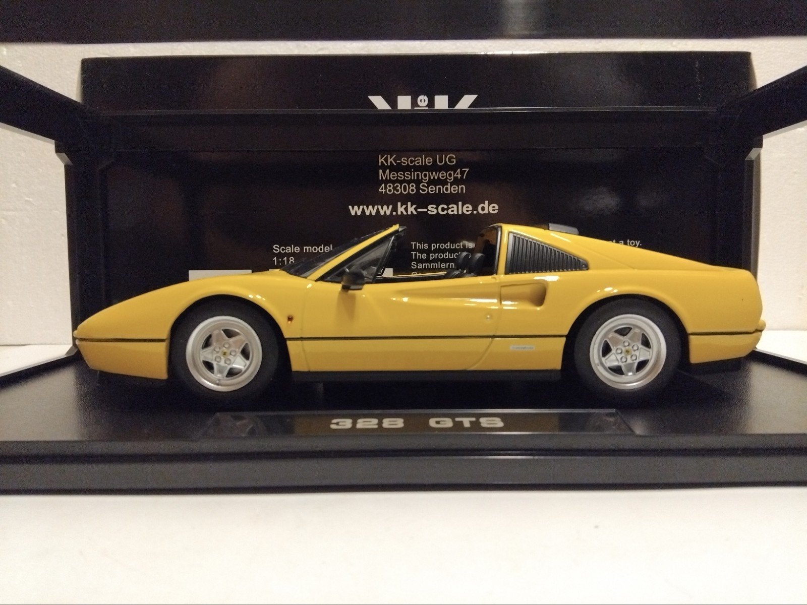 Ferrari 328 GTS incl targa dak knalgeel KK 1:18 KRD, Hobby en Vrije tijd, Modelauto's | 1:18, Ophalen of Verzenden, Zo goed als nieuw