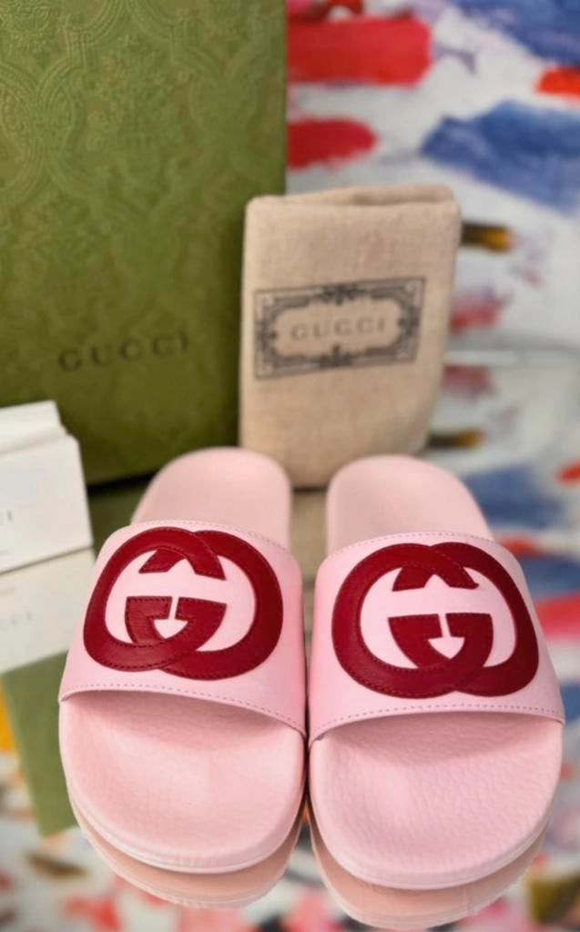 Gucci roze GG nappa lederen slippers maat 33 NIEUW, Schoenen, Customercare@gucci.com, Gucci, Verzenden