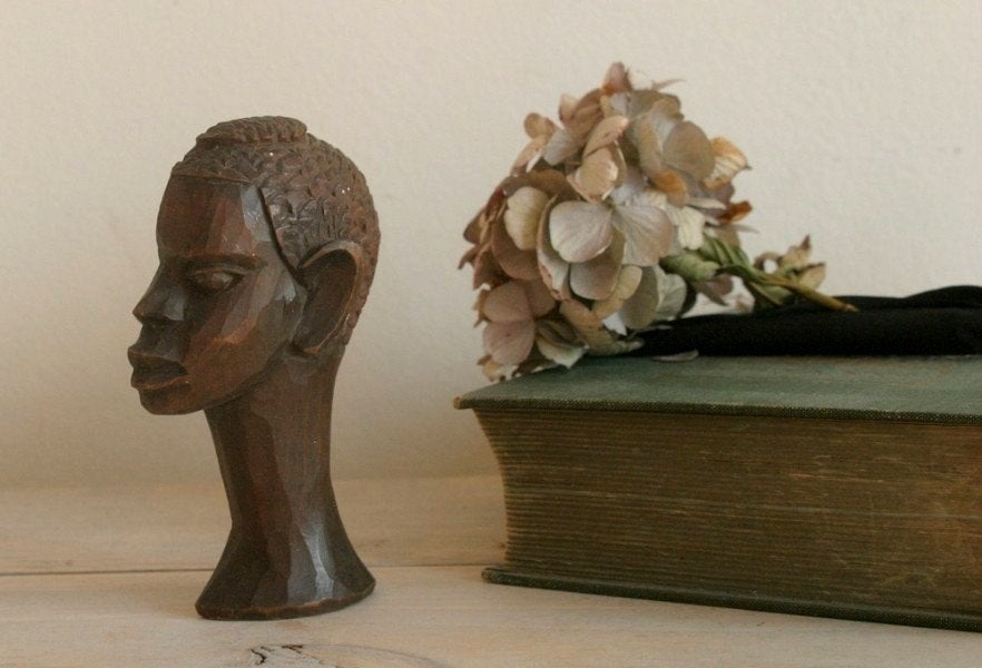 Houtsnijwerk hoofd - Afrikaans - man - hout, Ophalen of Verzenden