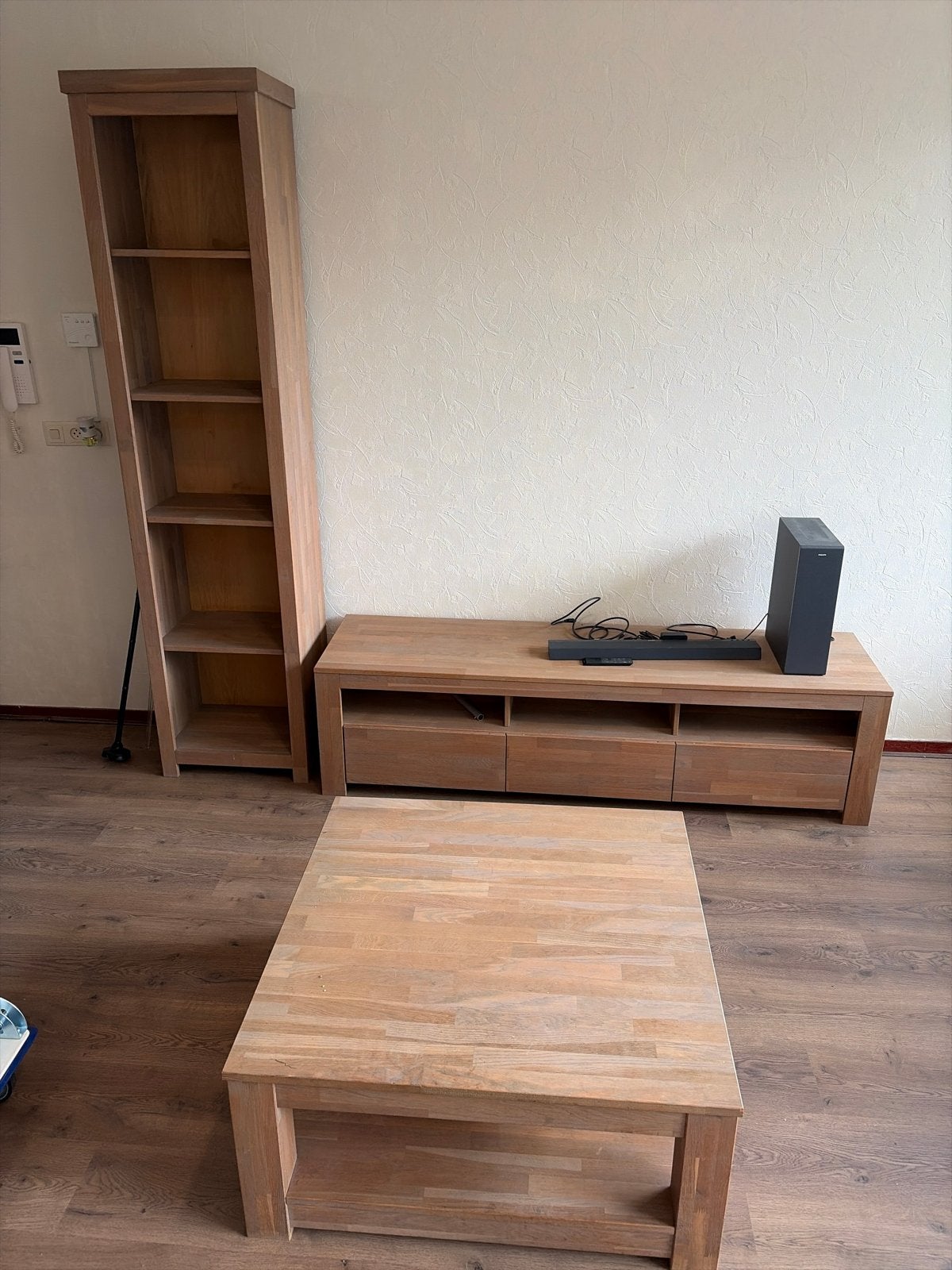 Complete Woonkamerset: Boekenkast, TV-meubel & Salontafel, Ophalen, 100 tot 150 cm, 200 cm of meer, Eikenhout