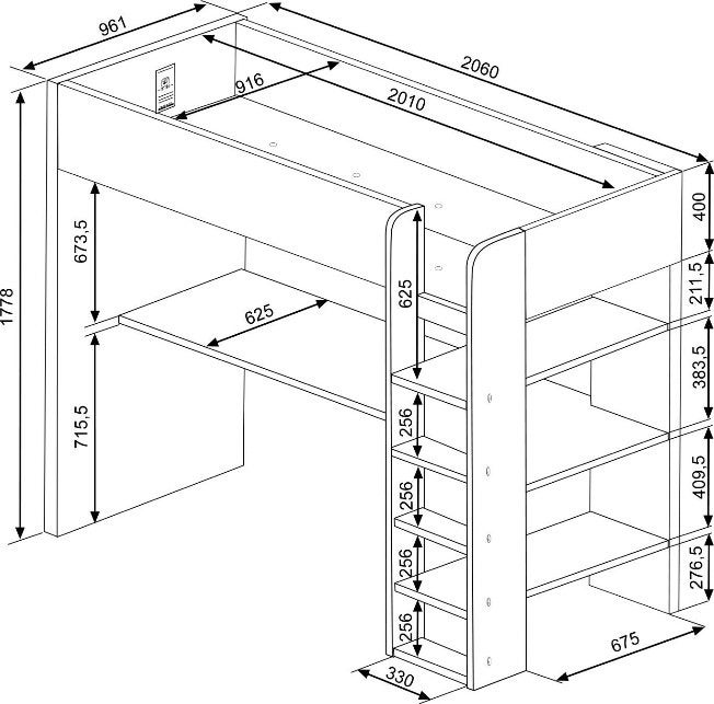 Jules hoogslaper plus met bureau en kast - 90x200 - Witgrene, Niet ingevuld, Niet ingevuld, Niet ingevuld