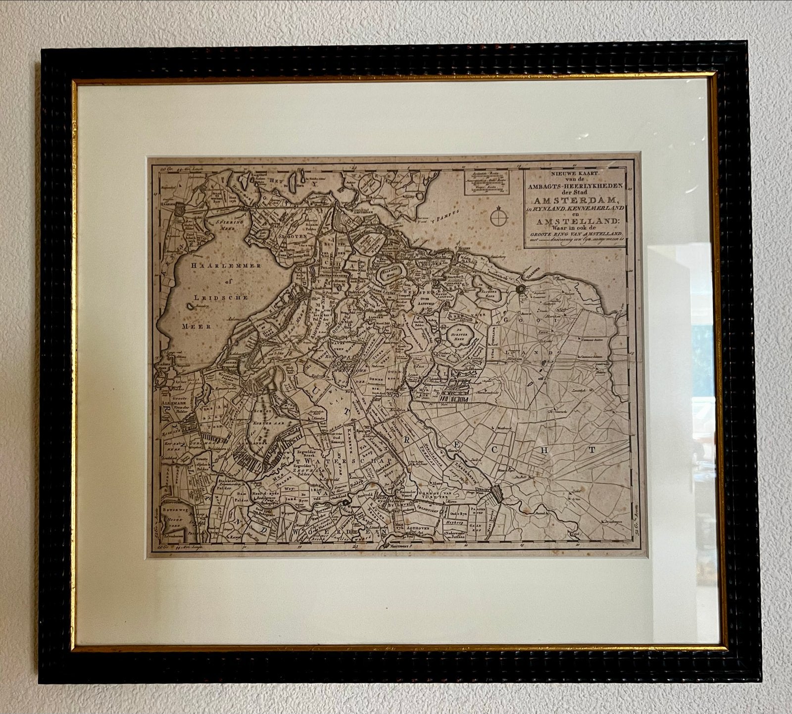 Oude kaart van Amsterdam, Rynland, Amstelland , ingelijst, Landkaart, 1800 tot 2000, Nederland, Ophalen