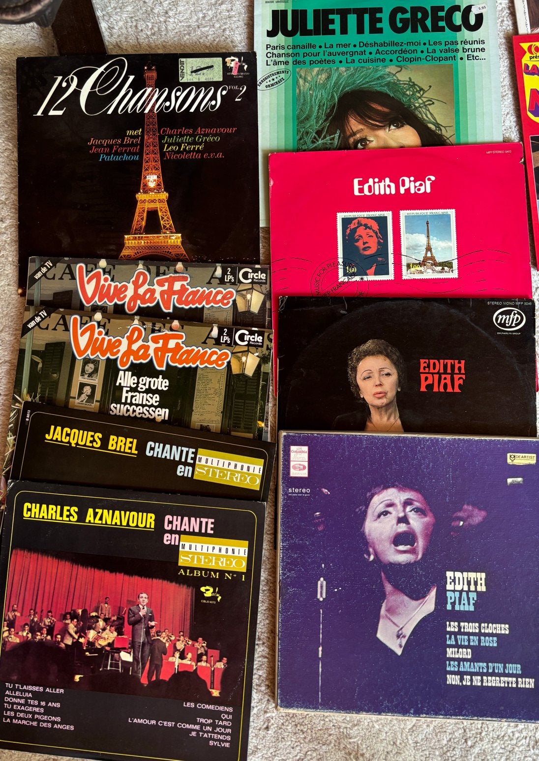 15 Franse chansons albums - Dalida, Piaf, Aznavour, Brel, Ophalen of Verzenden, Gebruikt