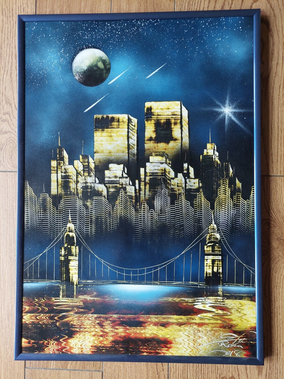 Modern Schilderij 52 x 36 cm, Gesigneerd, Ophalen of Verzenden, Overige materialen, Stadsgezicht