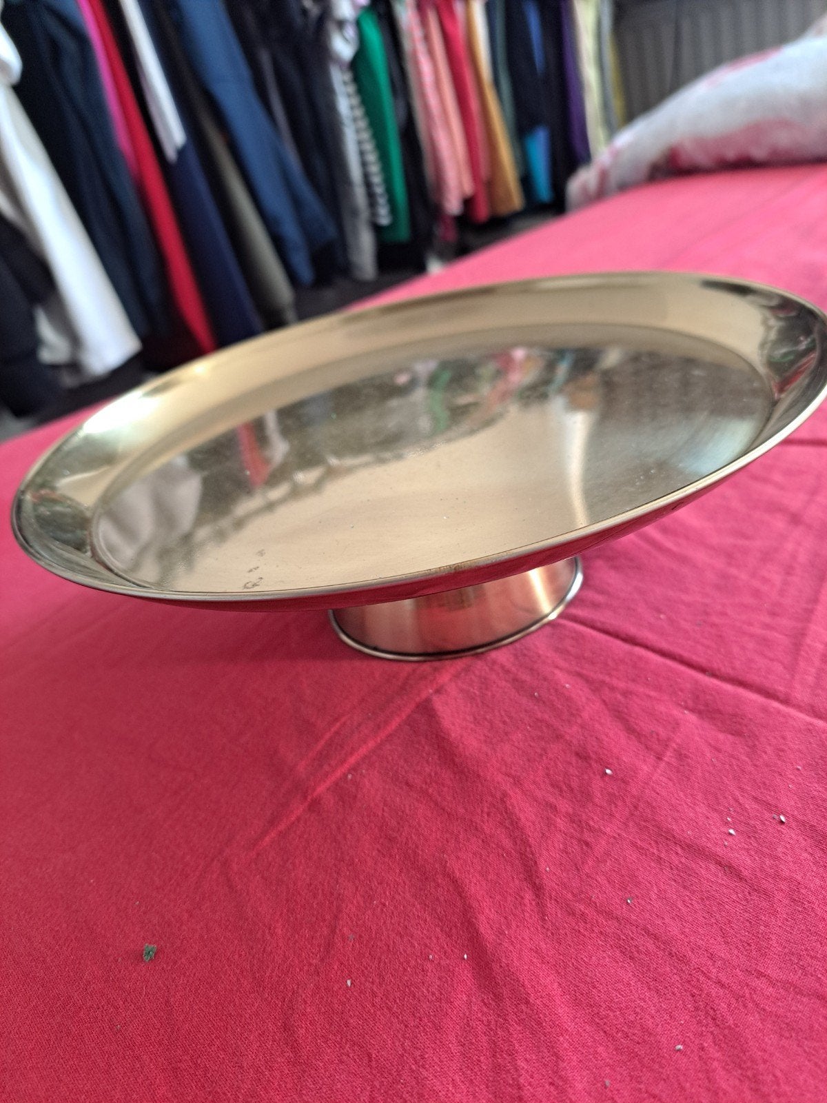 Gouden schaal op voet - 28 cm diameter, Ophalen of Verzenden