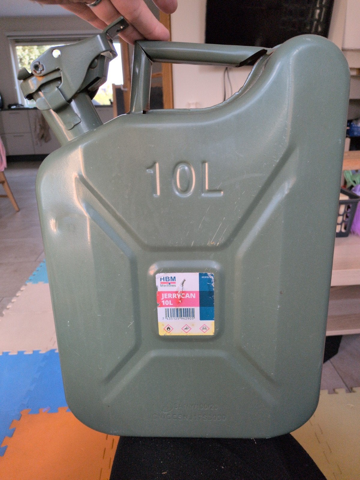 Legergroene metalen jerrycan, 10L, Ophalen, Gebruikt