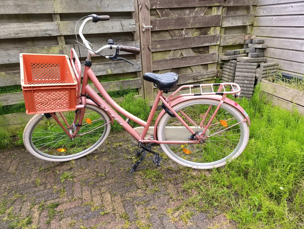 Roze Altec fiets met voordrager en krat, Fietsen en Brommers, Ophalen of Verzenden