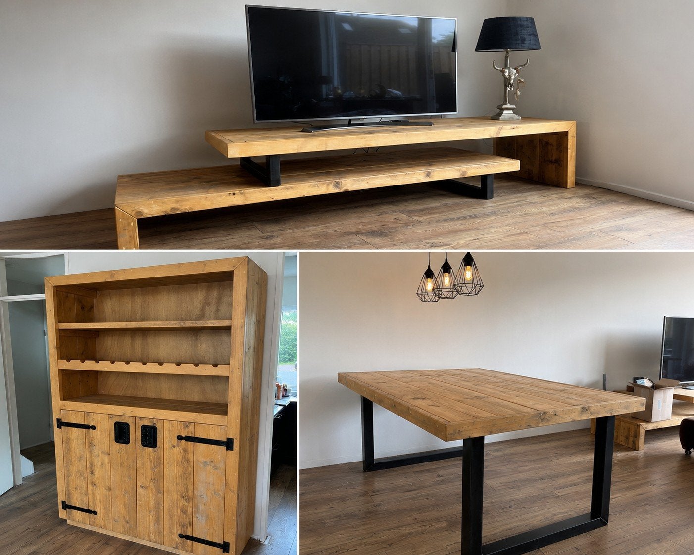 Steigerhouten meubelset: Kast, Tafel, Salontafel en tvmeubel, Ophalen, Gebruikt