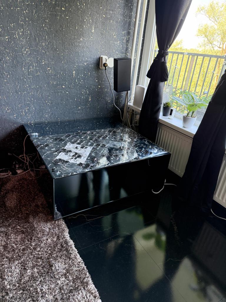 Glazen spiegel salontafel 100x100 cm, Huis en Inrichting, Tafels | Salontafels, Gebruikt, Minder dan 50 cm, 100 tot 150 cm, Vierkant
