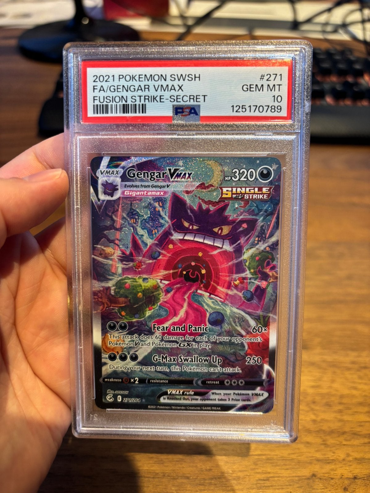 Gengar Vmax 271 PSA 10 Fusion Strike, Ophalen of Verzenden, Zo goed als nieuw