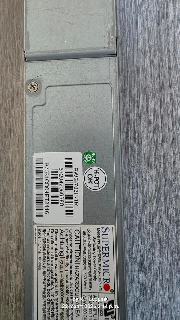 Supermicro PWS-703P-1R Voeding - 750W 80 PLUS Gold, Ophalen of Verzenden